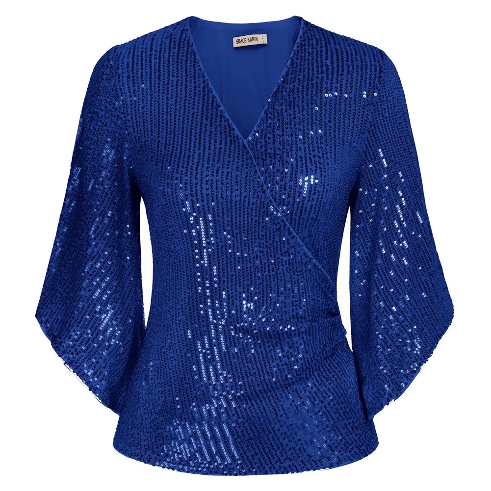 Pailletten Shirt Shirt Dames Blauw Dames Glittershirts Kopen
