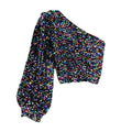 Blauwe Glitter Top One Shoulder