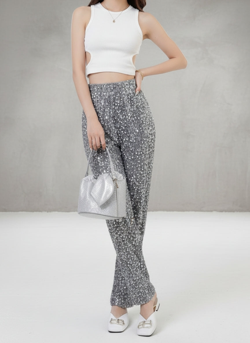 Zilveren Glitter Pantalon