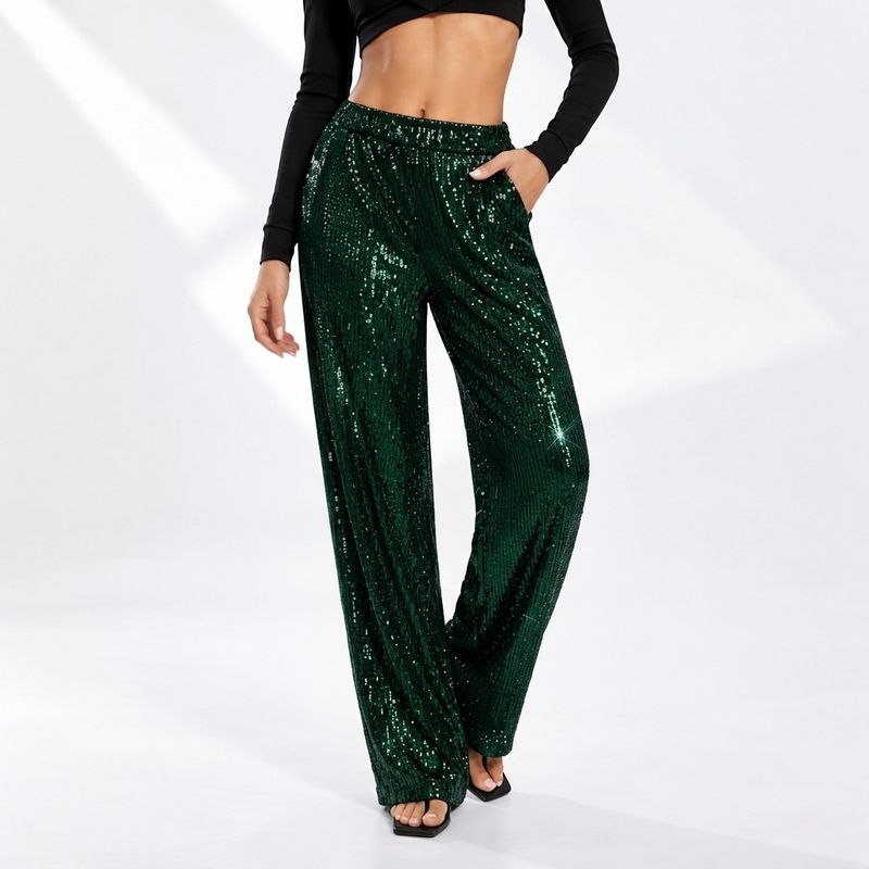 Donkergroene Glitter Broek
