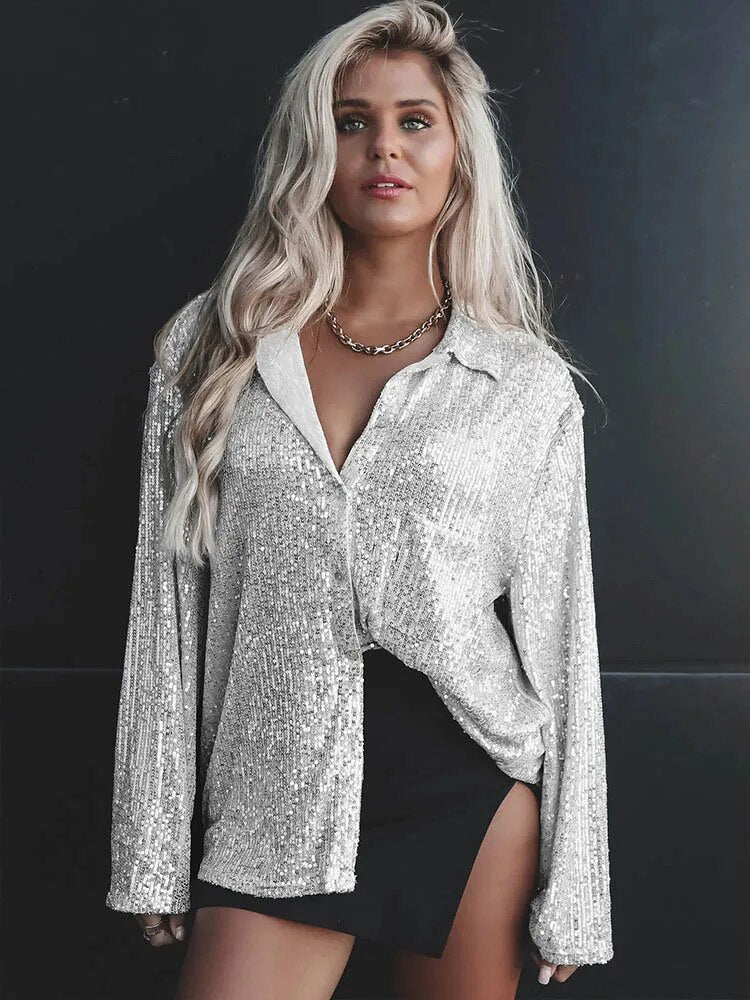 Glitter Blouse Dames Zilver