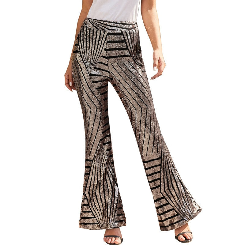 Glitter Flared Broek Bruin
