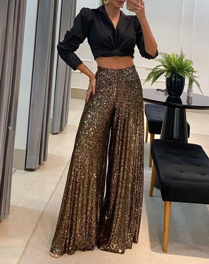 Glitter Flared Broek Goud