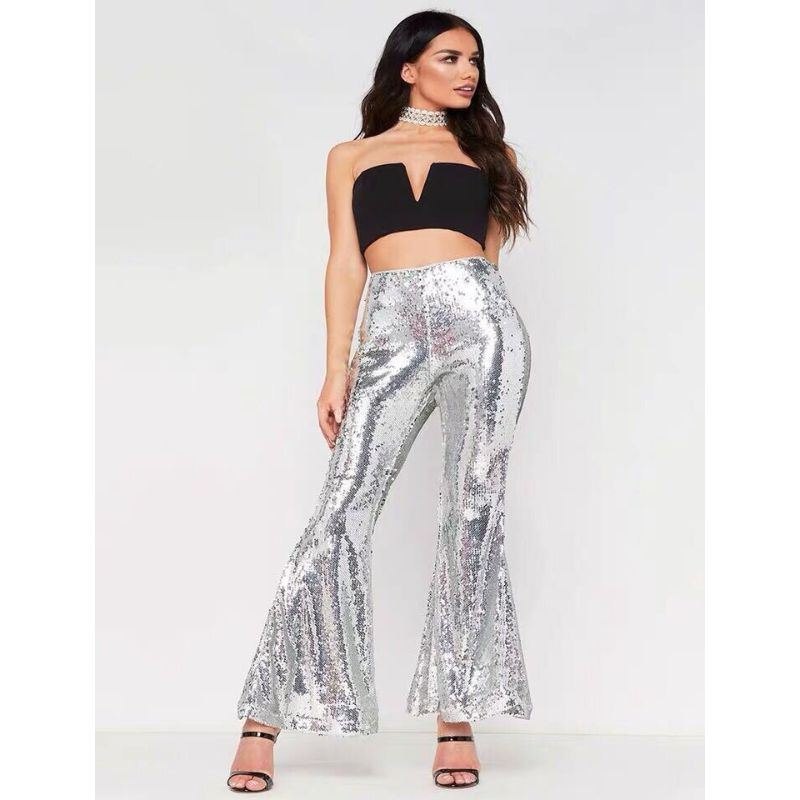 Glitter Flared Broek Zilver