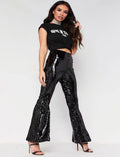 Glitter Flared Broek Zwart