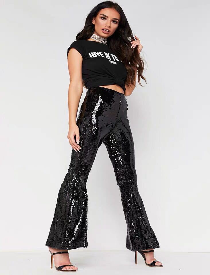 Glitter Flared Broek Zwart