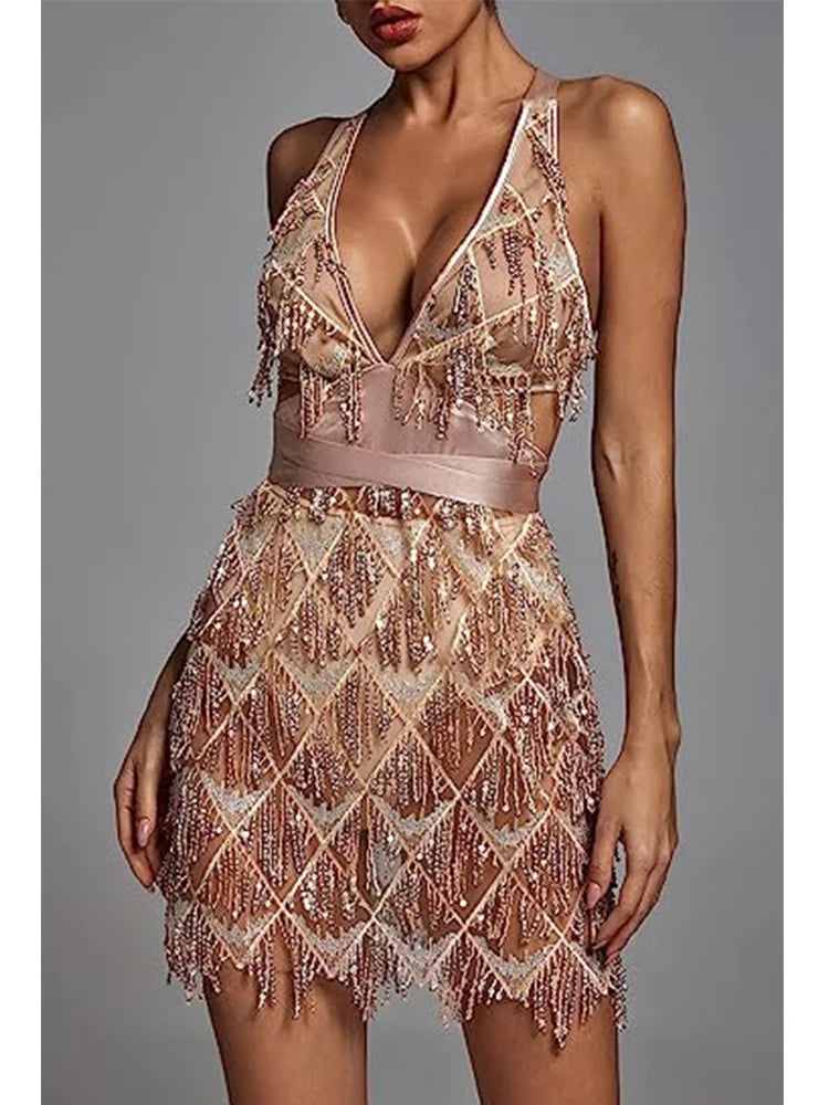 Glitter V-Neck Dress