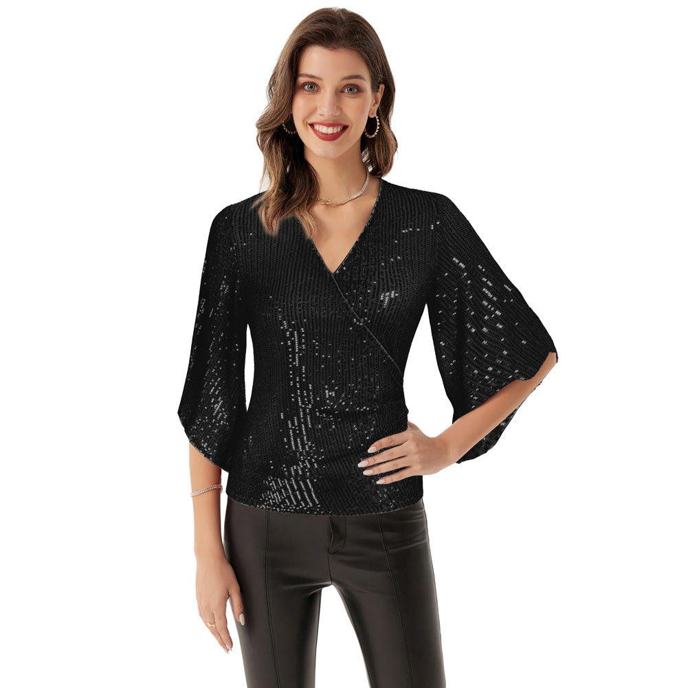 Glitter Shirt Dames Zwart
