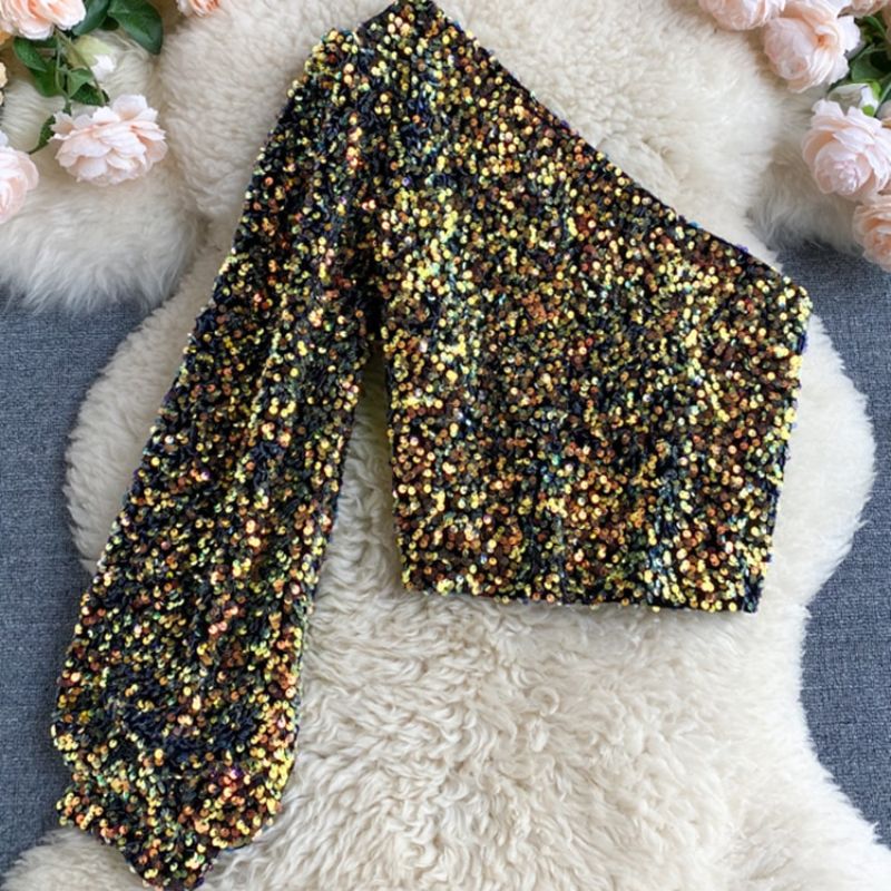 Glitter One Shoulder Top Ladies
