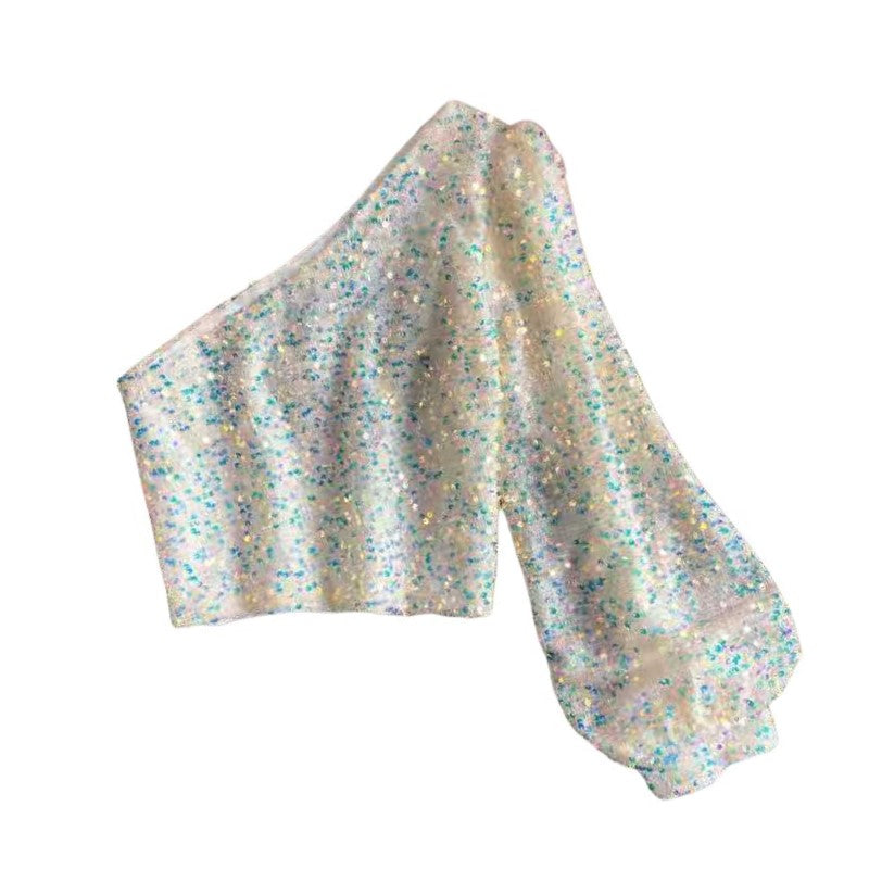 Glitter Top One Shoulder Silver