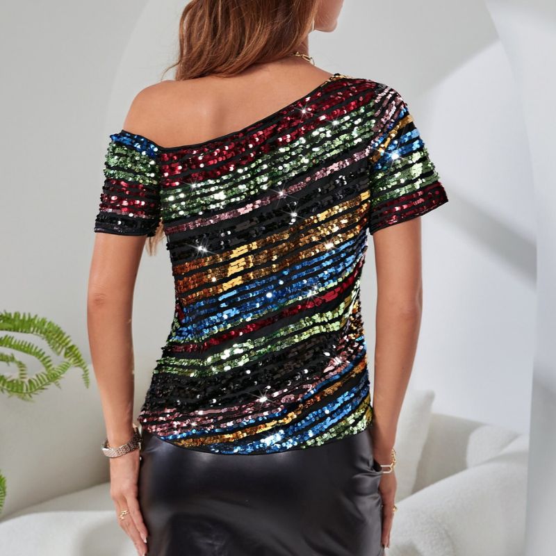 Glitter Sequin One-Shoulder Top