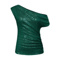 Groene Glitter Top One Shoulder
