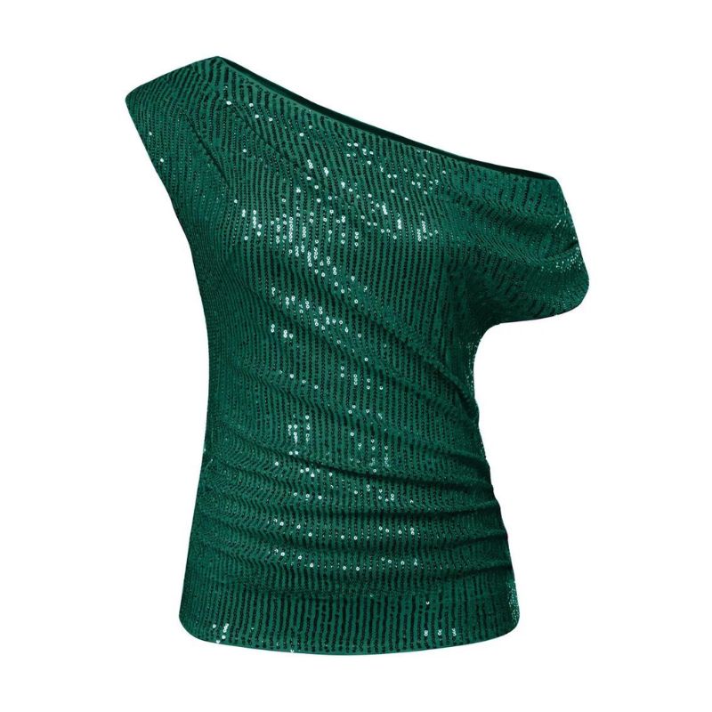 Groene Glitter Top One Shoulder