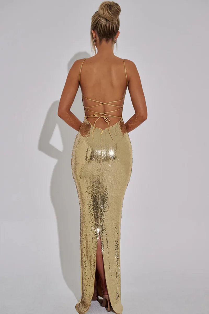 Long Gold Glitter Dress