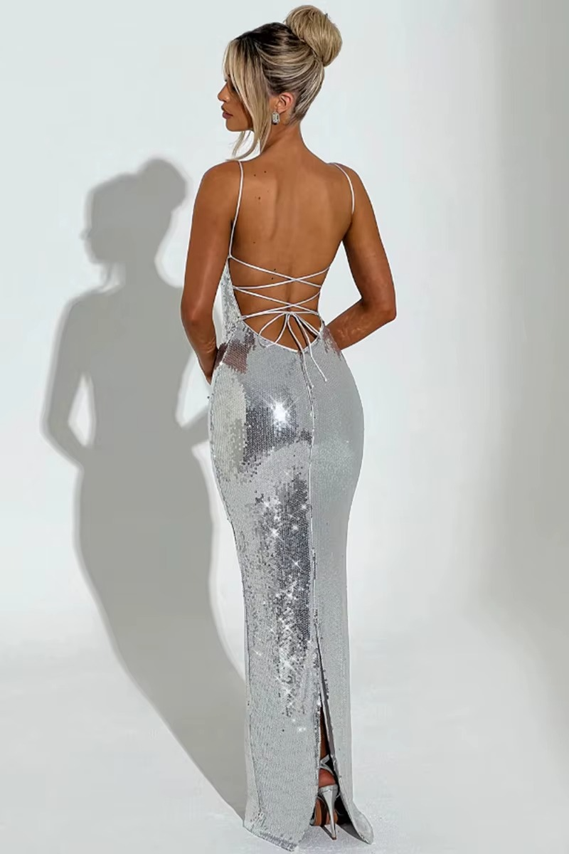 Long Silver Glitter Dress