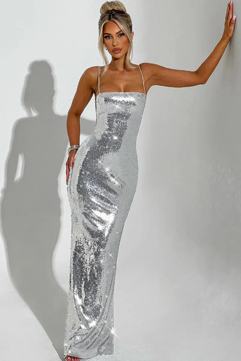 Lange Zilveren Glitter Jurk