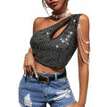 One-Shoulder Glitter Crop Top