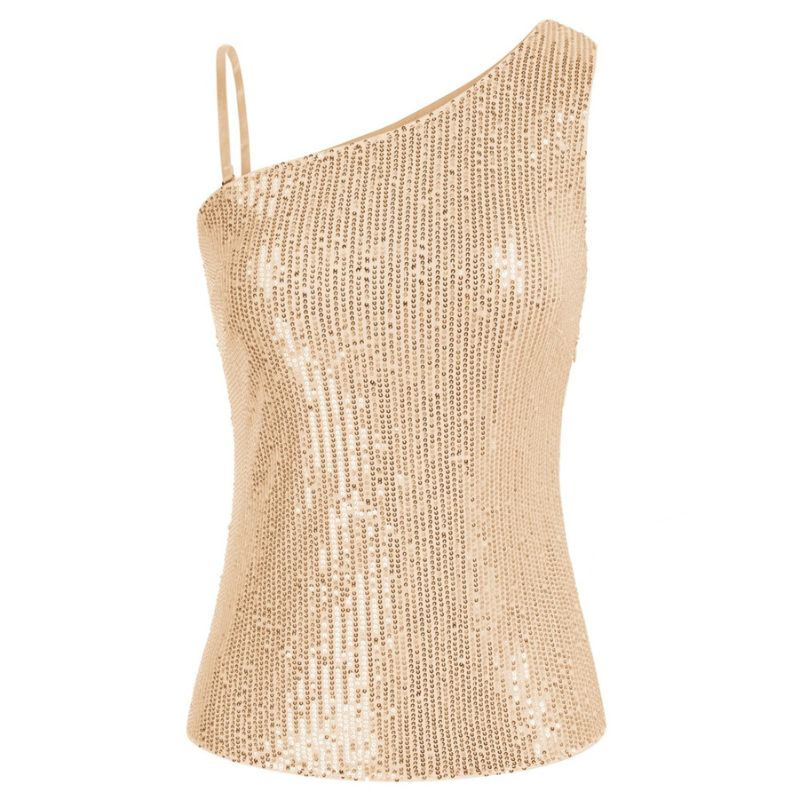 One Shoulder Glitter Top Champagne