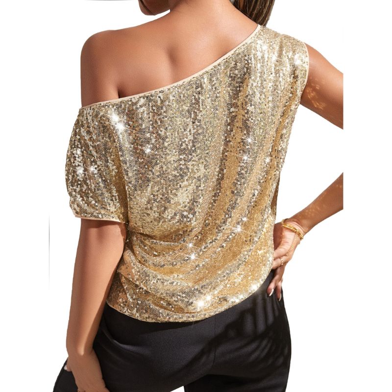 One Shoulder Glitter Top Gold