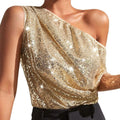 One Shoulder Glitter Top Goud