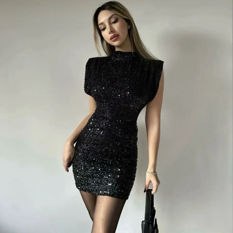 Sequin Dress Black Short