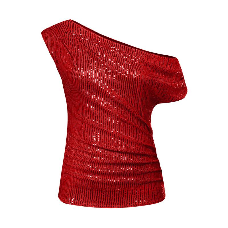 Red Glitter One Shoulder Crop Top | Glitter Kleding