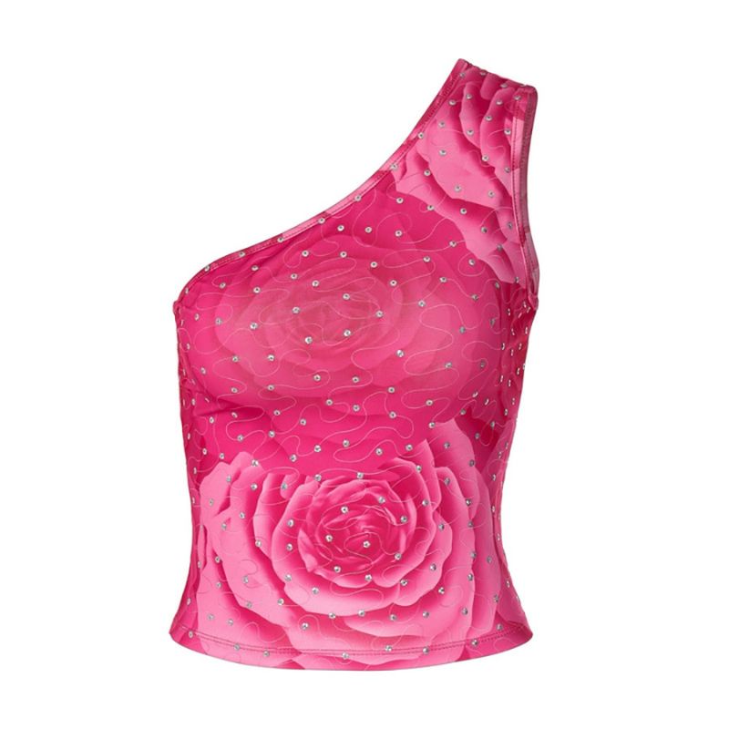 Pink Glitter One-Shoulder Top