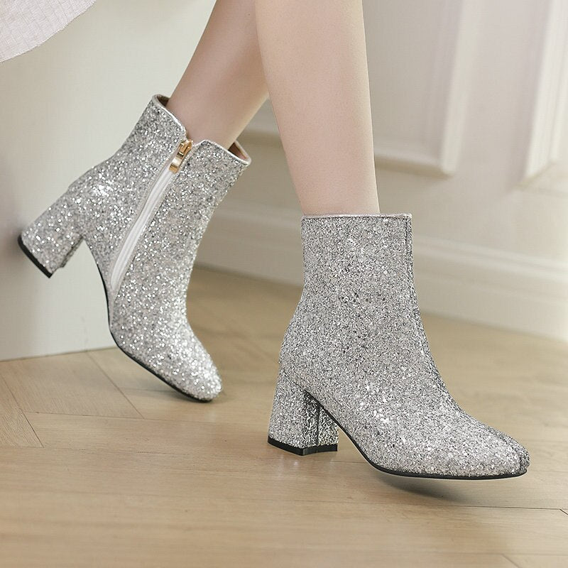 Silver Glitter Boots