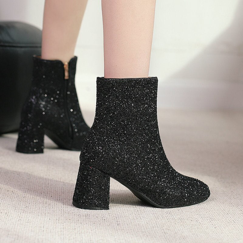Black Glitter Boots