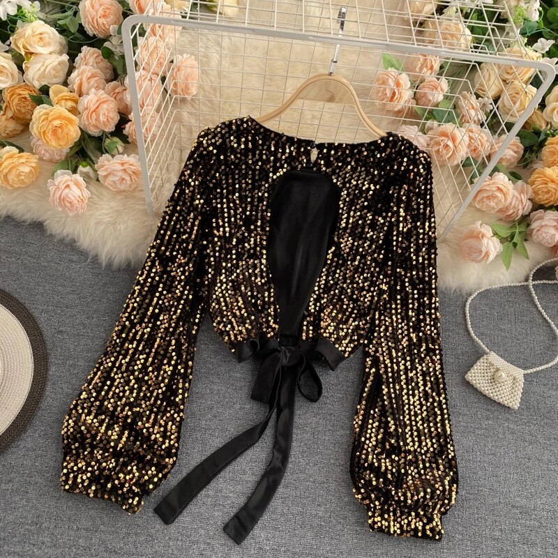 Glitter Blouse Dames Goud