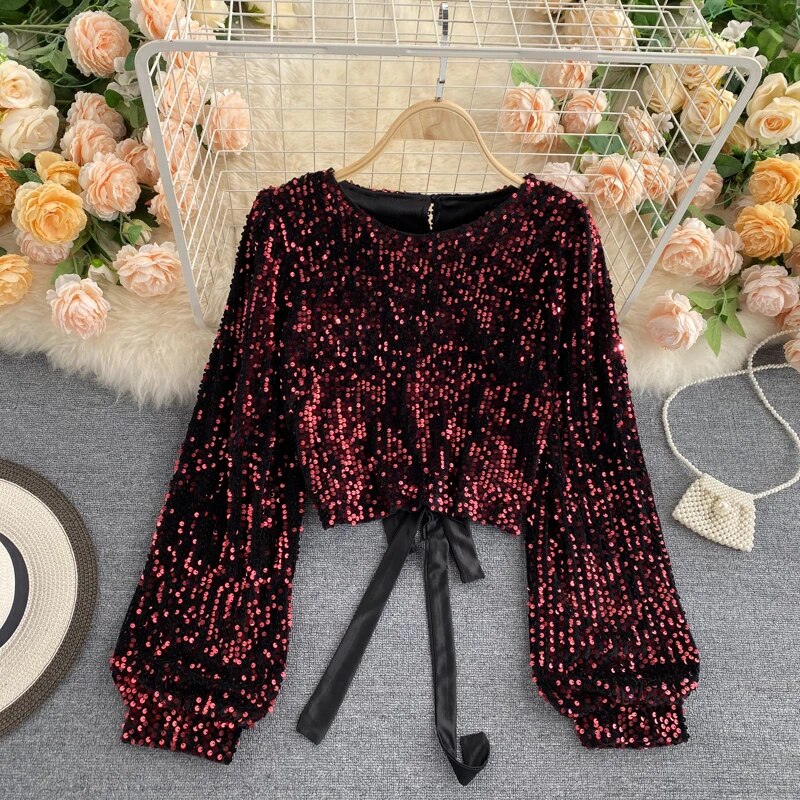 glitter blouse rood