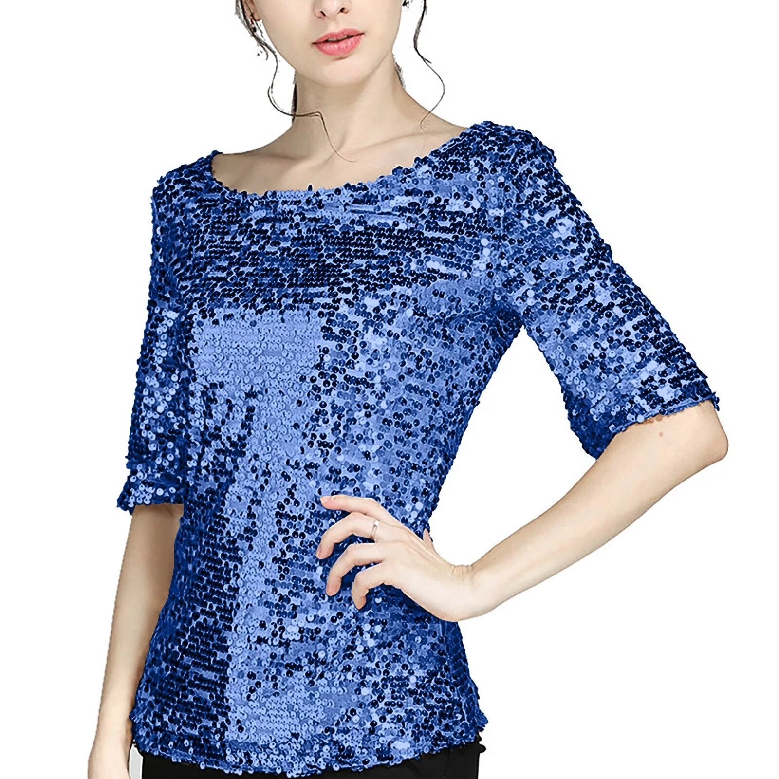 Blauw Glitter Shirt Glitter Kleding