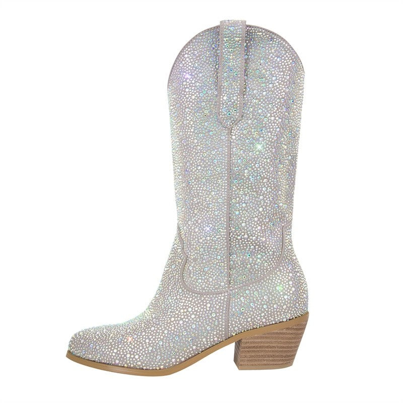 Glitterlaarzen Dames Zilver