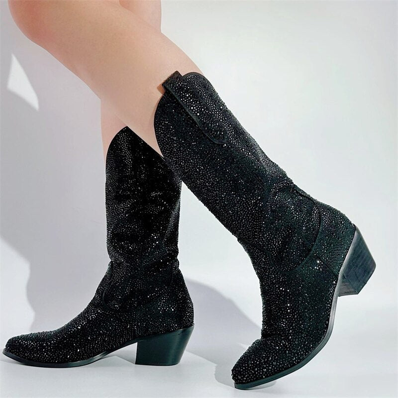 Glitterlaarzen Dames Zwart