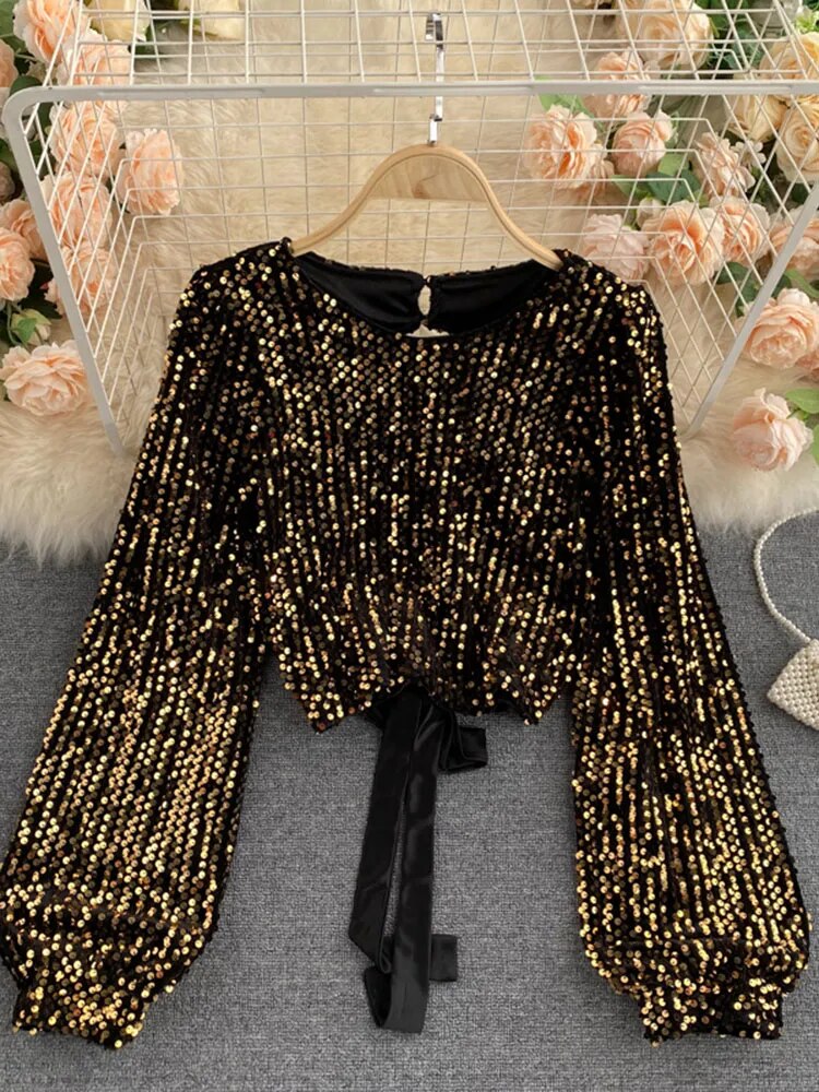 gouden glitter blouse dames