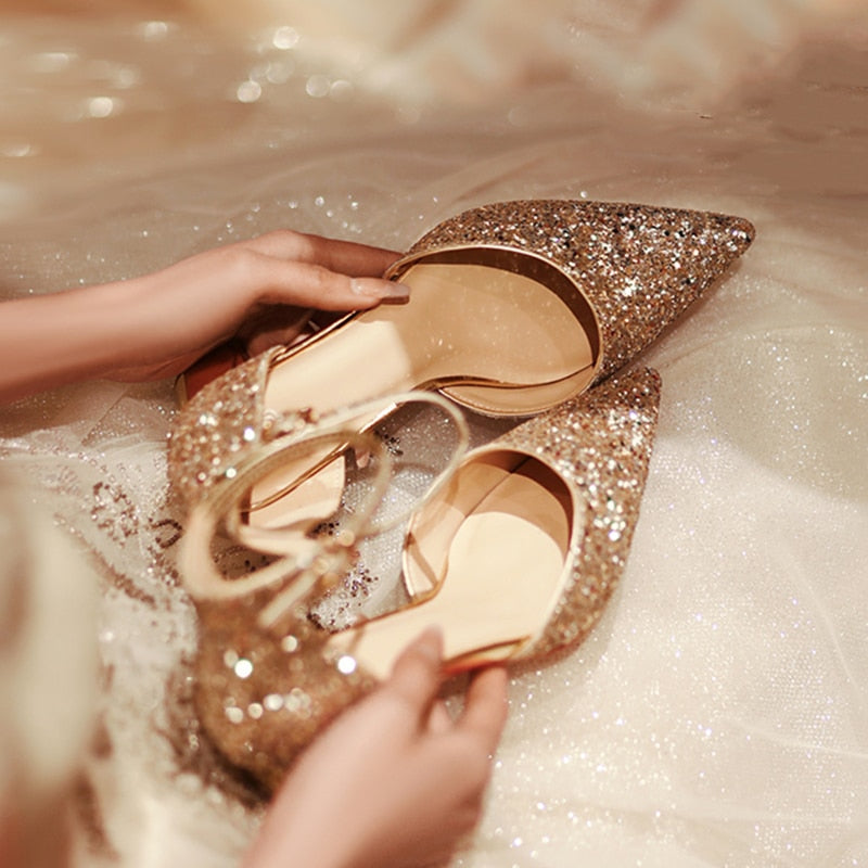 gouden glitter hakken