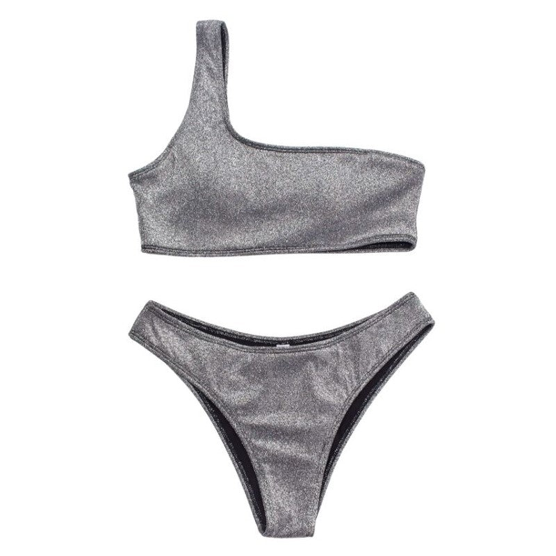 one shoulder bikini glitter