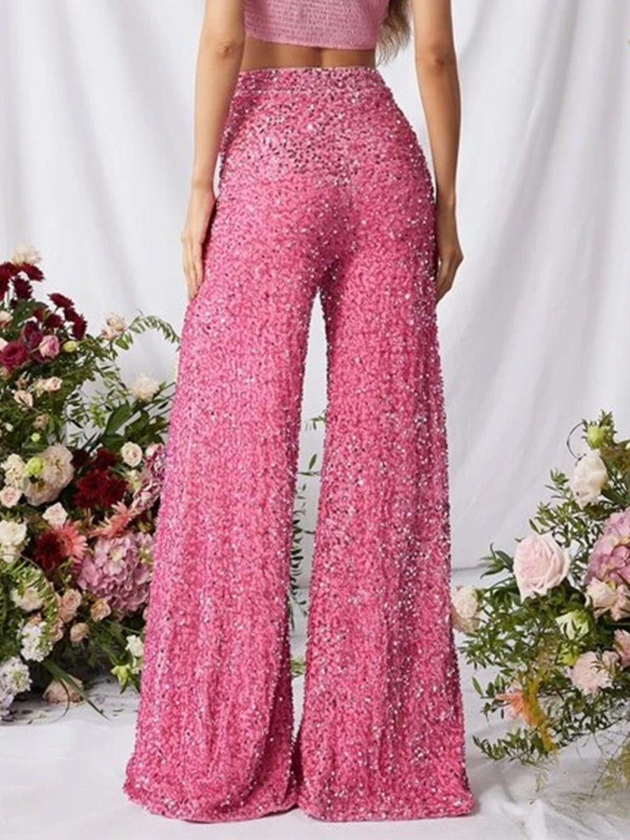 Glitter Flared Broek Roze