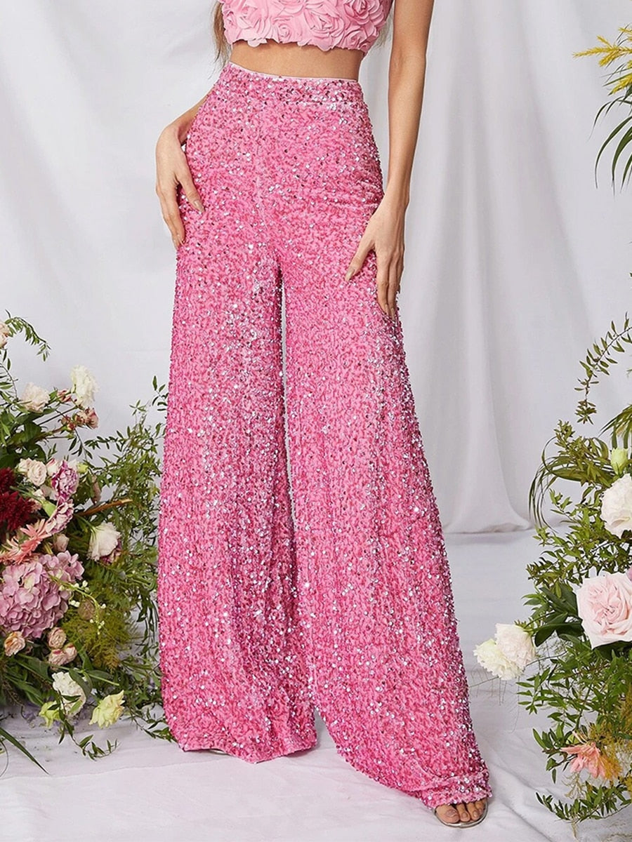 Glitter Flared Broek Roze