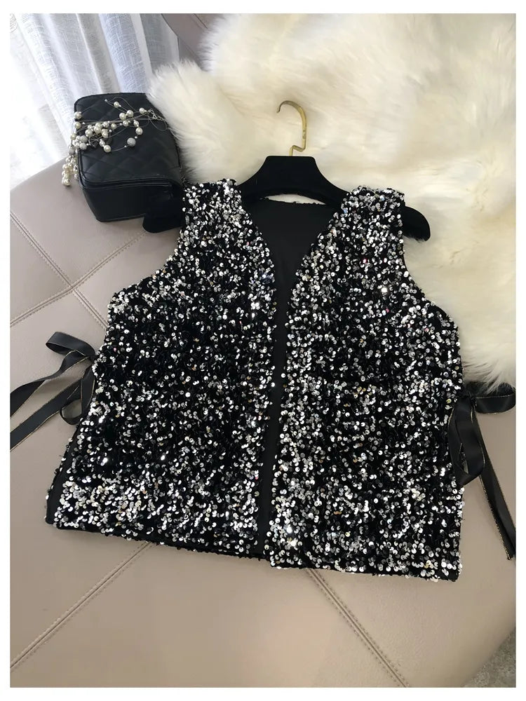 zwart glitter gilet